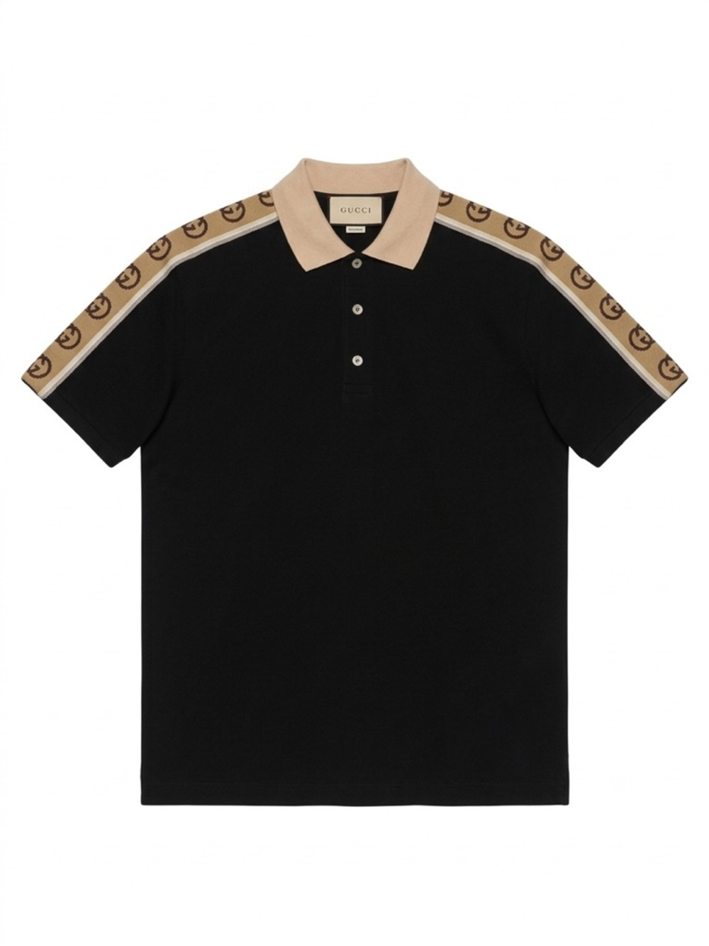 Gucci Black Polo with Beige Contrast Collar and Web Logo Tape
